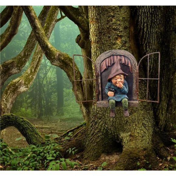 Garden Gnome Statue,Elf Out The Door Tree Hugger -5.9Inch,Funny Garden TreeDecor - Picture 2 of 8